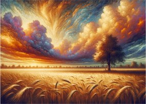 Sklenený obraz – Strom na poli (70x50 cm)
