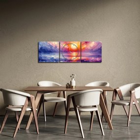 Obraz - Farebný umelecký západ slnka (s hodinami) (90x30 cm)