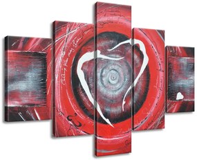 Gario Ručne maľovaný obraz Postavy v červenom kruhu - 5 dielny Rozmery: 100 x 70 cm