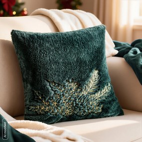CHLPATÁ VIANOČNÁ DEKORAČNÁ OBLIEČKA NA VANKÚŠ TWIG 45X45 CM TMAVOZELENÁ