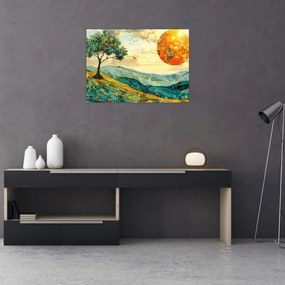 Sklenený obraz - Ilustrácia krajiny (70x50 cm)