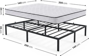 Kovová manželská posteľ 140x200 cm s pružinovým matracom, čierna