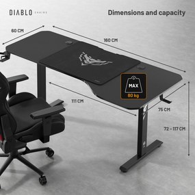 Výškovo Nastaviteľný Stôl Diablo X-Tensio 1600 Čierny