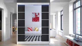 Posuvná skriňa Belgia V, Farby: čierna / biela + zrkadlo, Osvetlenie: osvetlenie LED RGB - farebné