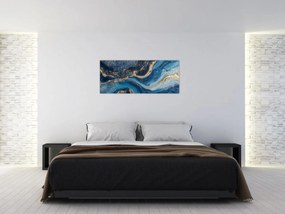 Obraz - Modrozlatý abstraktný mramor (120x50 cm)