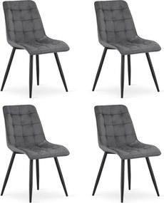 Set štyroch jedálenských stoličiek SPLIT zamatové tmavosivé / čierne nohy (4 ks)