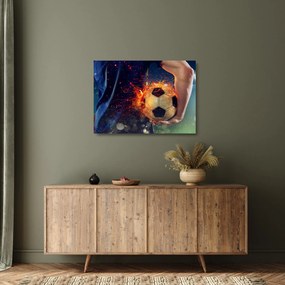 Sklenený obraz - Futbalová lopta v ohni (70x50 cm)