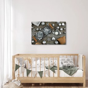 Obraz - strieborné vianočné dekorácie (90x60 cm)