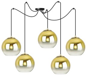 Závesné svietidlo Bergen Gold Spider, 5x zlaté/transparentné sklenené tienidlo (fi 15cm)