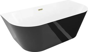Mexen Oval Slim, voľne stojaca vaňa ku stene, 170 x 80 cm, biela-čierna, zlatý lesklý prepad, 52661708075-50