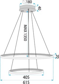 Toolight Toolight, LED závesné osvetlenie 40/60cm, 61W, 3000K, LHJ007-CP2, zlatá, OSW-60004