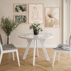 OKRÚHLY ROZKLADACÍ JEDÁLENSKÝ STÔL EWALD BIELY LESK 100/140 cm