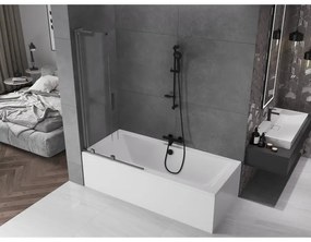 Mexen Velar L, 2-krídlová posuvná vaňová zástena 90 x 150 cm, 8mm číre sklo, brúsený grafit, 896-090-003-01-66