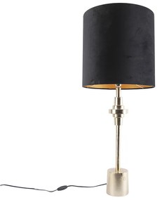 Art Deco stolná lampa zlatá s čiernym zamatovým tienidlom 40 cm - Diverso