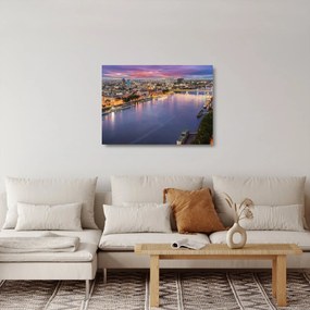 Sklenený obraz nočného mesta Bratislavy s riekou (70x50 cm)
