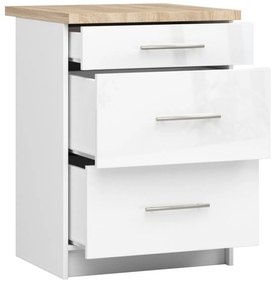 Kuchynská skrinka Olivie S 60 cm 3S biela/biely lesk/dub sonoma
