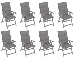 Záhradné sklápacie stoličky s podložkami 8 ks sivé akáciové drevo 3075157