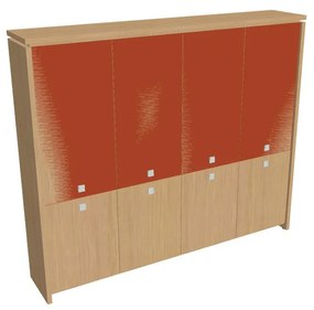 Vysoká skriňa Verno 248 x 46 x 210 cm, kombinované dvere, dub svetlý / oranžová