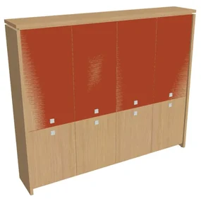 Vysoká skriňa Verno 248 x 46 x 210 cm, kombinované dvere, dub svetlý / oranžová