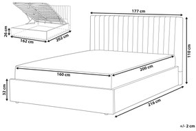 Zamatová posteľ s úložným priestorom 160 x 200 cm sivá VION Beliani