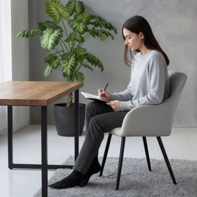 Sada dvoch jedálenských stoličiek VELTO zamatové, sivé / čierne nohy (2 ks)