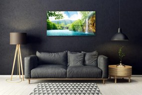 Obraz na skle Vodopád jazero príroda 125x50 cm