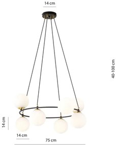 Luster na lanku AZURA 8xE14/10W/230V čierna/biela