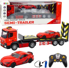 LEAN Toys Súprava odťahovka a diaľkovo ovládané RC športové osobné auto, červené, 1:16