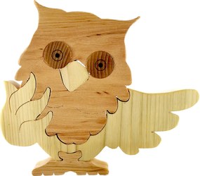AMADEA Drevené puzzle sova, masívne drevo dvoch druhov, 15 cm