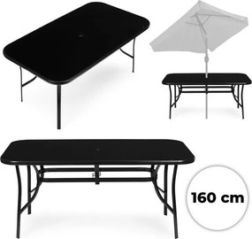 Čierny záhradný stôl s otvorom na slnečník  Šírka: 140 cm | Dĺžka: 80 cm