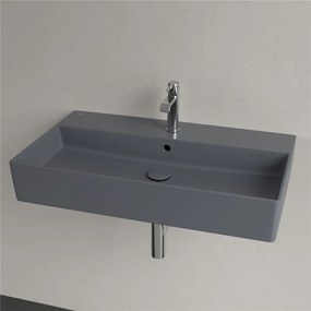 VILLEROY &amp; BOCH Memento 2.0 závesné umývadlo s otvorom (spodná strana brúsená), s prepadom, 800 x 470 mm, Graphite, s povrchom CeramicPlus, 4A228GI4