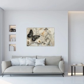 Obraz - Mramorové pozadie s motýľmi (90x60 cm)