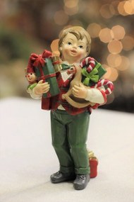 Klasik vianočná figúrka chlapec s darčekmi 12cm