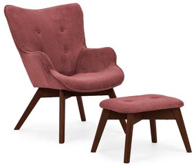 Červené menčestrové kreslo s podnožkou Niko – Ropez