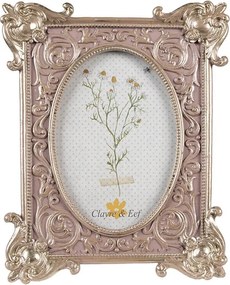 Ružovo-strieborný fotorámik s kvetmi Romantique - 17*3*21 cm / 10*15 cm