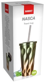 Banquet Hrnček cestovný dvojstenný NASCA 450 ml​, so slamkou, zeleno-medená