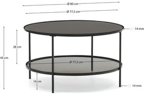 Čierny okrúhly konferenčný stolík so sklenenou doskou ø 80 cm Gilda – Kave Home