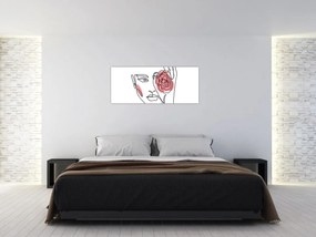 Obraz - Line art tvár s ružou (120x50 cm)
