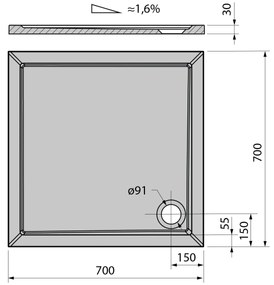 Polysan Polysan, AURA sprchová vanička z liateho mramoru, štvorec 70x70cm, biela, 41651