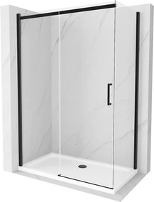 Mexen Omega posuvná sprchová kabína 140 x 80 cm, transparentná, čierna + vanička Flat, biela - 825-140-080-70-00-4010B