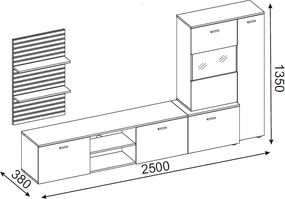 Obývacia  stena Heathrow, dub artisan/antracit, s osvetlením
