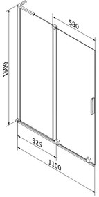 Mexen Velar L, 2-krídlová posuvná vaňová zástena 110 x 150 cm, 8mm číre sklo, brúsená oceľ, 896-110-003-01-97