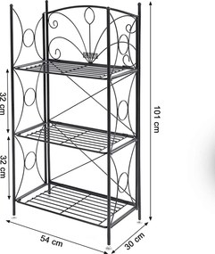 Záhradná polica z kovaného železa, s 3 úrovňami, čierna