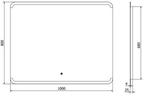 Mexen Nida, LED kúpeľňové zrkadlo s podsvietením 100x80 cm, 6000K, ochrana proti zahmlievaniu, 9806-100-080-611-00