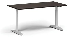 Výškovo nastaviteľný stôl OBOL, elektrický, 675-1325 mm, doska 1600x800 mm, biela zaoblená podnož, wenge