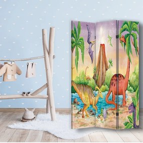 Gario Paraván Farebné dinosaury pri jazere Rozmery: 145 x 170 cm, Prevedenie: Otočný paraván 360°