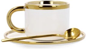 Šálka SINNES s podšálkou a lyžičkou, biela / zlatá 806563 200 ml