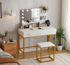 Toaletný stolík ELARA s LED osvetlením biely