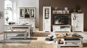 Nástavná vitrína s priehradkami Jasmin,bielená pínia/dub, s osvetlením