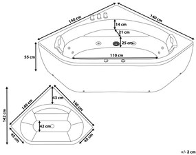 Vírivá rohová vaňa s LED osvetlením 140 x 140 cm čierna MEVES Beliani